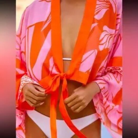 EUC Anthropologie Tie-Front Crop Length Cover Up ~ One Size Fits All - Picture 2 of 7